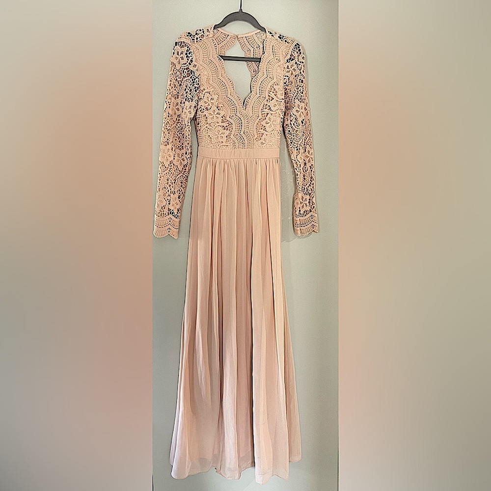 Blush Three-Quarter Sleeve Lace Maxi Dress